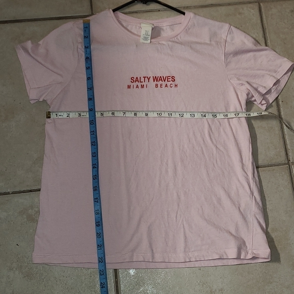 H&M Juniors Pink Short Sleeve Tshirt Red Salty Waves Miami Beach 100% Cotton Med - Picture 6 of 8